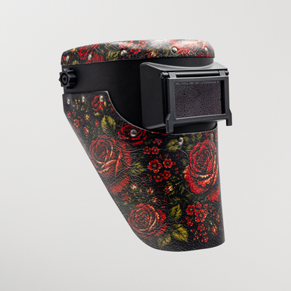 Slimline Welding Hood - Red Rose Floral Leather