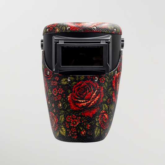 Slimline Welding Hood - Red Rose Floral Leather