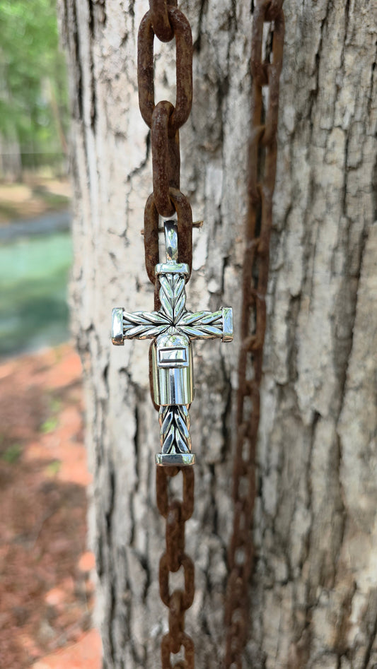 Stainless steel cross with hood pendant