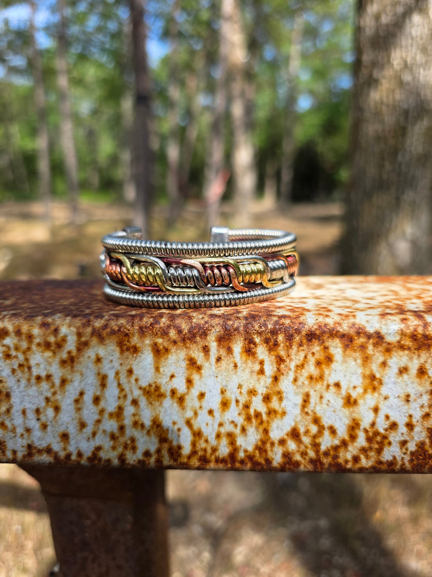 Stainless steel copper gold and silver bracelet