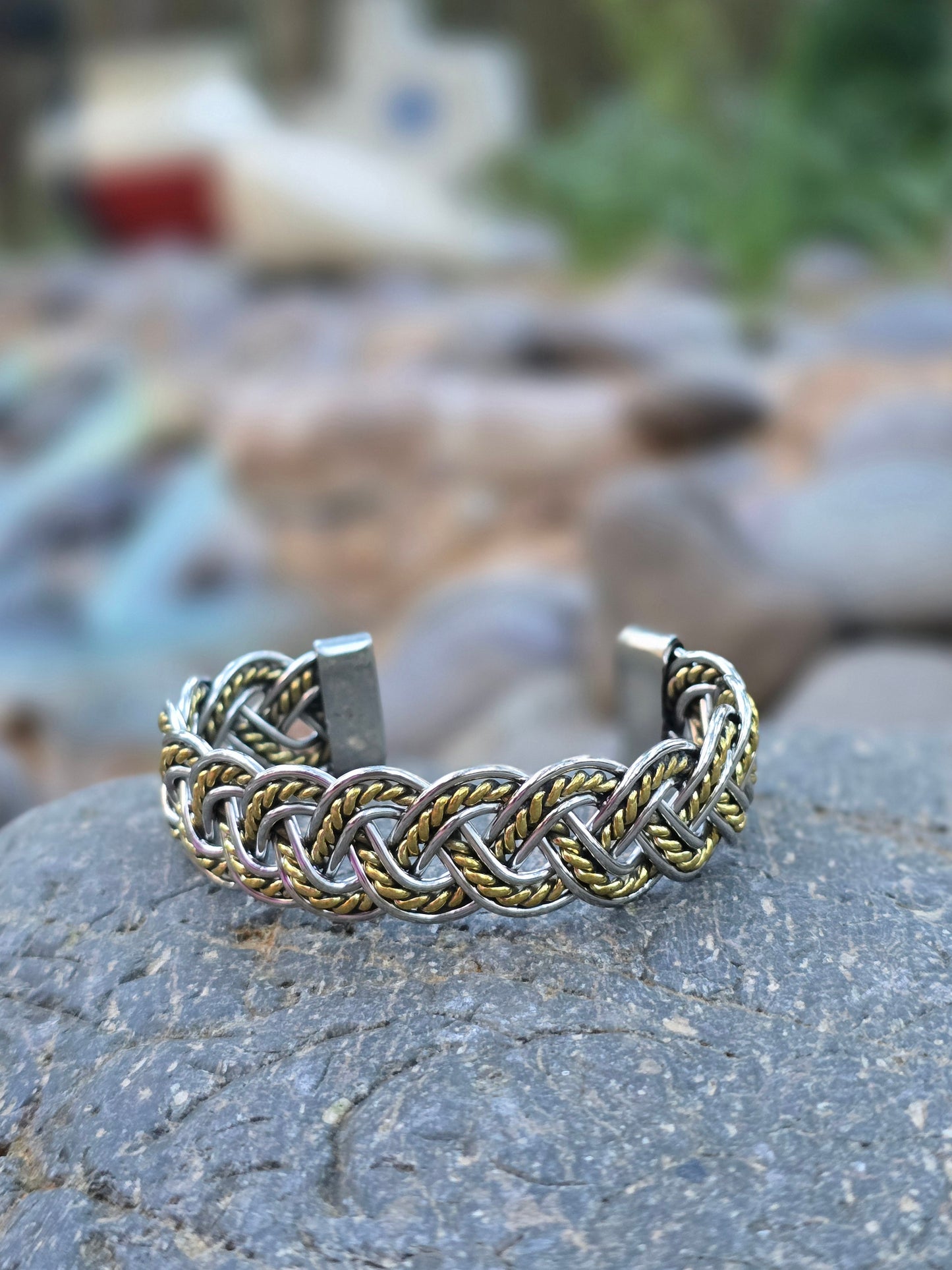 Stainless steel bracelet with gold tone