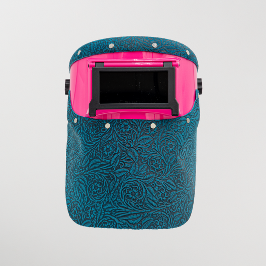 Slimline Welding Hood - Hot pink and Turquoise Floral Suede
