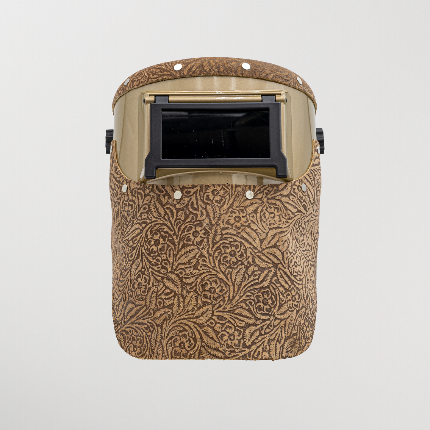 Slimline Welding Hood - Gold and Sand Floral Suede