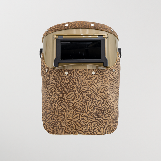 Slimline Welding Hood - Gold and Sand Floral Suede