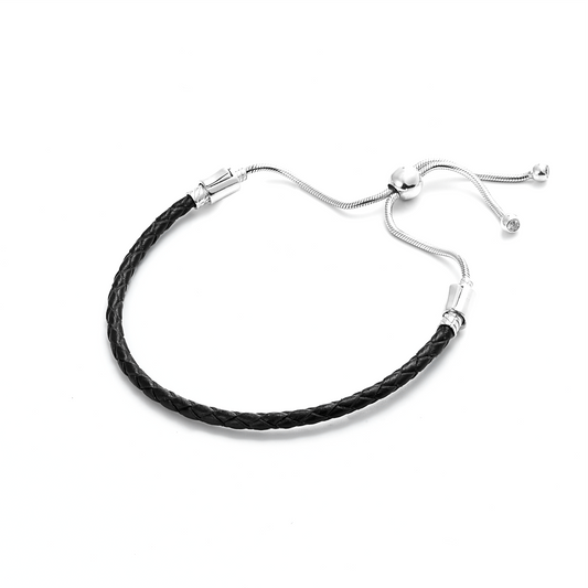Rugged Black Leather Slider Bracelet